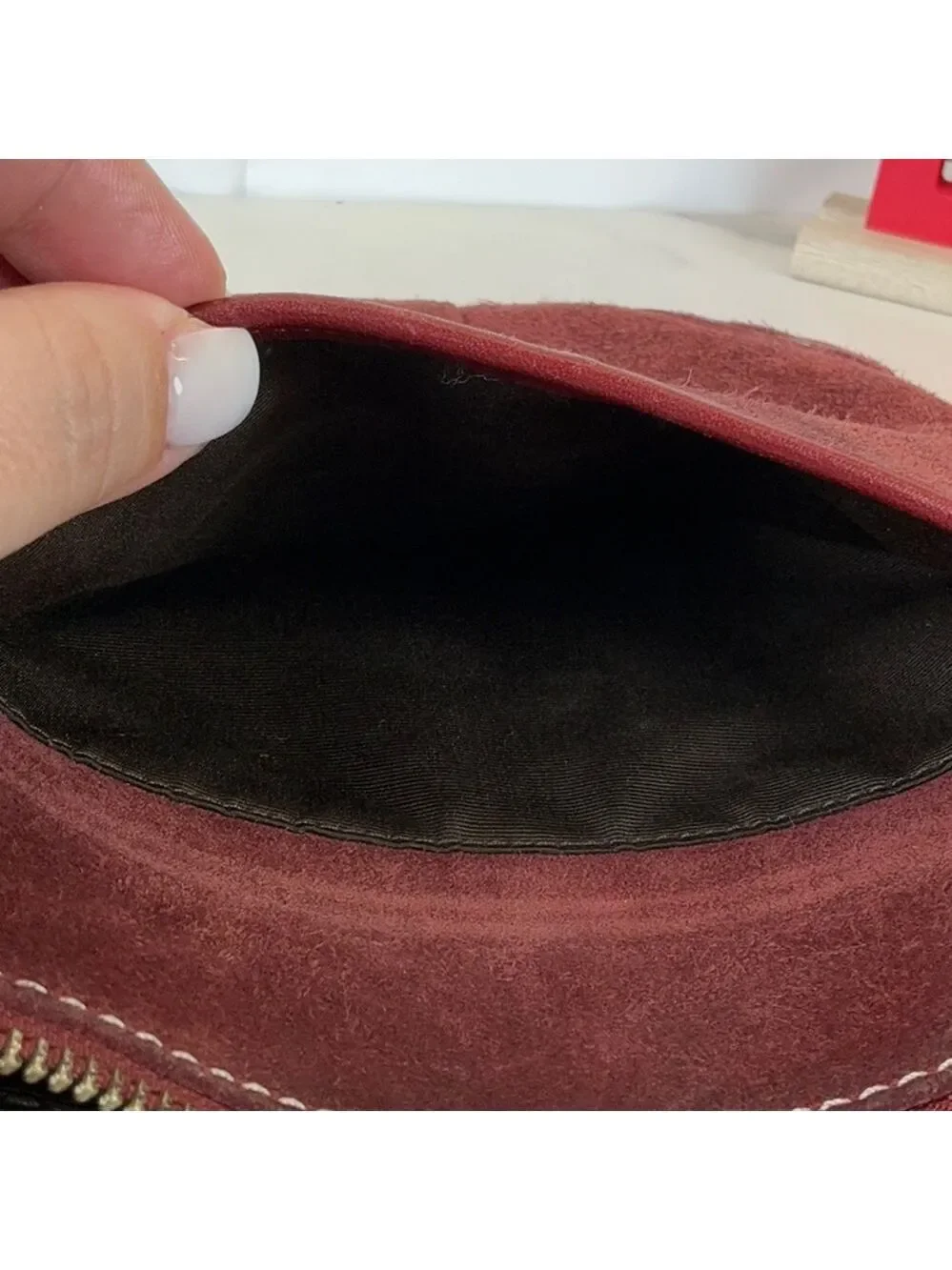 Coach Y2K Vintage Red Burgundy Suede‎ Shoulder Crossbody Messenger Bag